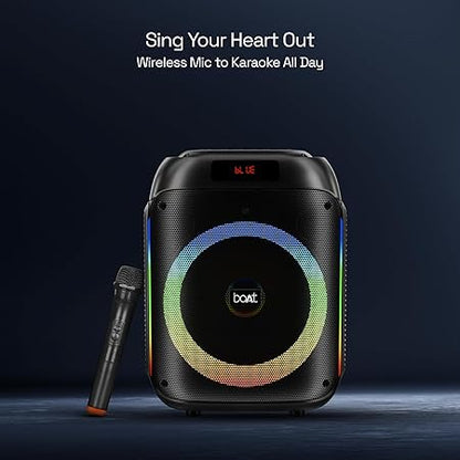 boAt PartyPal 220 Bluetooth Party Speaker w/ 80 W Signature Sound, Karaoke with Mic, RGB LEDs, Up to 6 hrs Playback (Midnight Black)