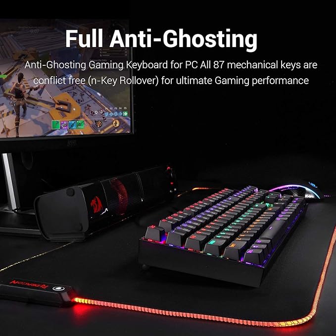 Redragon K551 Rainbow LED Backlit Mechanical Wired Gaming Keyboard with Numlock Keys for Windows PC (Red Switches)