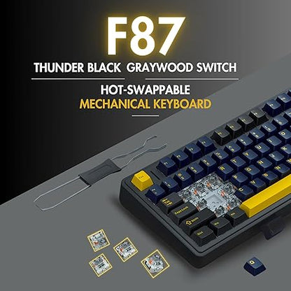 AULA F87 Wireless RGB Mechanical Gaming Keyboard | Tri Mode 2.4GHz/Type-C/BT 75% Gasket TKL Custom Hot Swappable Keyboard (Thunder Black | Graywood Switch)