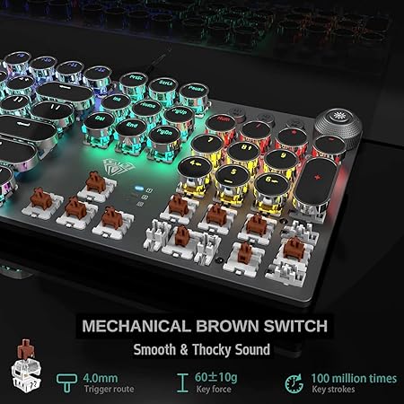 AULA F2088 Wired Mechanical Gaming Keyboard | LED Backlight RGB Gaming Keyboard (Black | Without Handrest | Brown Switch)