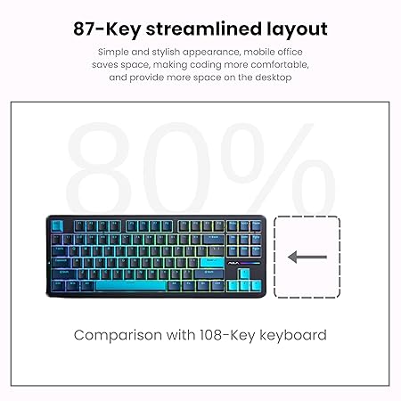 AULA F87 Wireless Mechanical Keyboard | 75% TKL Gasket Custom Hot Swappable, 2.4Ghz/Type-C/Bluetooth Gaming Keyboard | Pre-lubed Switch RGB Backlit Keyboard (Blue+Black+Cyan,Gray Wood V4 Switch)