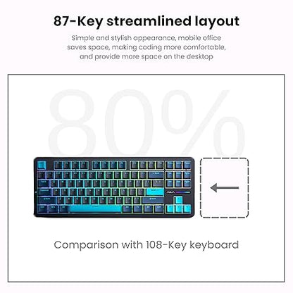 AULA F87 Wireless Mechanical Keyboard | 75% TKL Gasket Custom Hot Swappable, 2.4Ghz/Type-C/Bluetooth Gaming Keyboard | Pre-lubed Switch RGB Backlit Keyboard (Blue+Black+Cyan,Gray Wood V4 Switch)