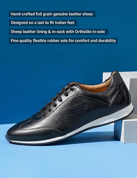 Symbol Premium Mens Smart Casual Leather Sneakers (Black)