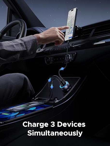 UGREEN 30W Car Charger, 3 Ports Fast Charging Cigarette Lighter Adapter, PD 30W/PPS 25W/SCP 22.5W