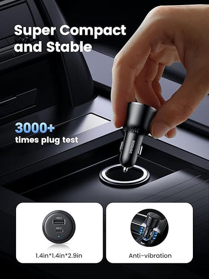 UGREEN 63W USB C Car Charger, 2 Ports Car Charger PD 36W/PPS 45W Super Fast Charging 2.0 & QC 18W