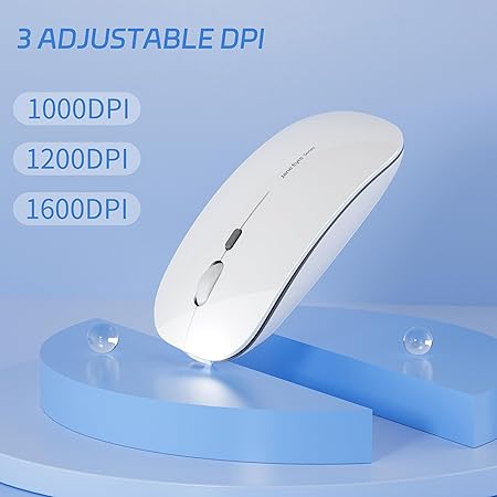 Q5 Slim Rechargeable Wireless Mouse, 2.4G Portable Optical Silent Ultra Thin Wireless Computer Mouse with USB Receiver and Type C Adapter, Compatible with PC, Laptop, Notebook, Desktop White