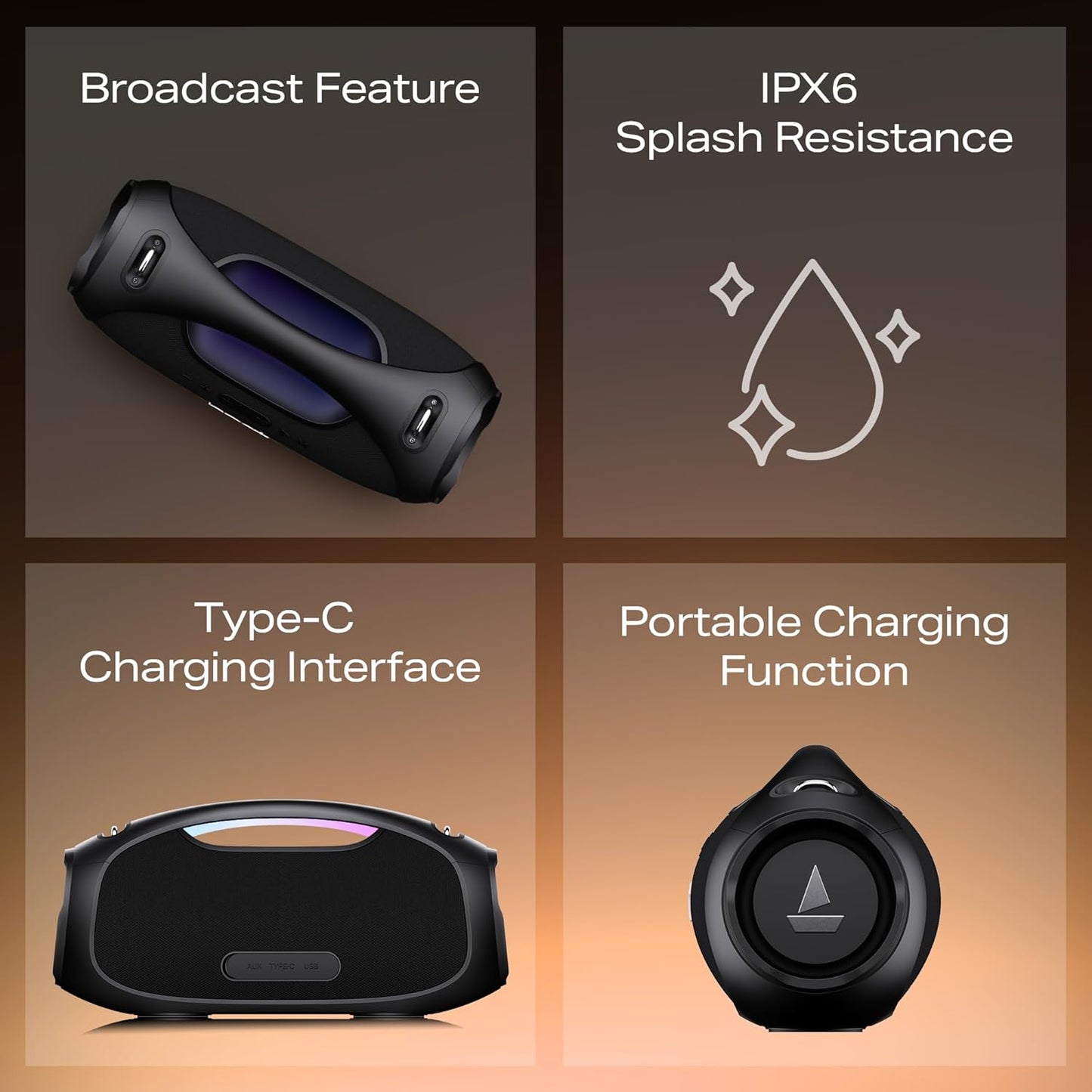 boAt Stone Ignite w/ 90 W RMS Sound, RGB LEDs, EQ Modes, IPX6,BT v5.3,Multi- Compatibility– Aux&USB, Playback time Up to 5 Hours & Type C Charging (Jade Black)