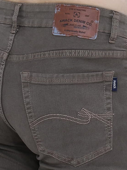 Awack Strechable Denim Regular Fit Mid Waist Light Weight Soft Feel Stretchable Denim Jeans Pant for Men
