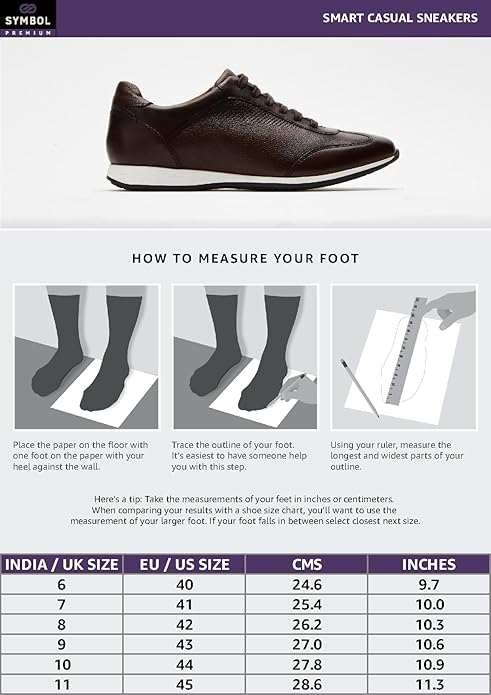 Symbol Premium Mens Smart Casual Leather Sneakers (Dark Brown)