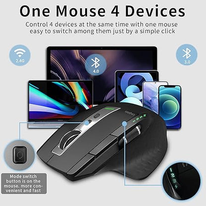 Rapoo MT750S Wireless Mouse with High-Precision Sensor, Easy-Switch Up to 4 Devices, Ergonomic Design, Rechargeable Bluetooth Mice with 4 Levels Adjustable DPI, Black (Black)