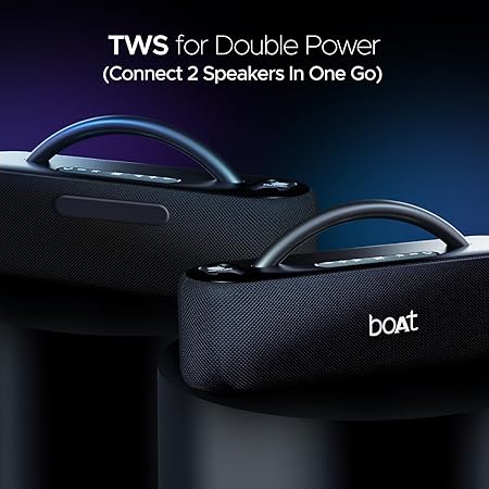 boAt Stone Lumos 60W Bluetooth Speaker w/ 7 LED Projection Modes, Hearables App Support, Dual EQs, Up to 9hrs of Playtime (Midnight Black)