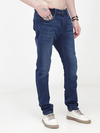 TURMS Men's Black Solid Mid Rise Stretchable Adventure Comfort Denim Pant Cotton Rich Jeans 30 Days No Wash Tailored Fit Casual Wear, Anti Stain Anti Odor Breathable (Available in Plus Sizes)