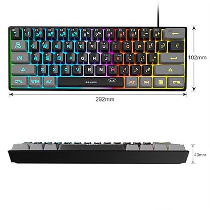 MageGee Mini 60% Gaming Keyboard, Rgb Backlit 61 Key Ultra-Compact Keyboard, Ts91 Ergonomic Waterproof Mechanical Feeling Office Computer Keyboard For Pc, Mac, Ps4, Xbox One Gamer, Wired (Grey Black)