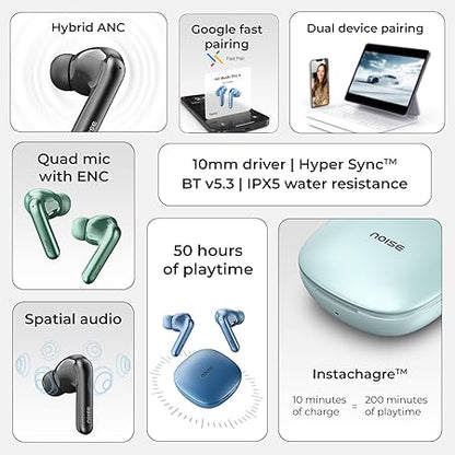 Noise Newly Launched Air Buds Pro 4 in-Ear True Wireless Earbuds, Hybrid ANC (Upto 40dB), 50H of Playtime (4 Color options)