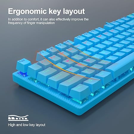 AULA S2022 Mechanical Wired Gaming Keyboard | Rainbow LED Backlit with Num Lock for Windows PC | 4 Kind of Rainbow Backlight Gaming Keyboard (Blue)