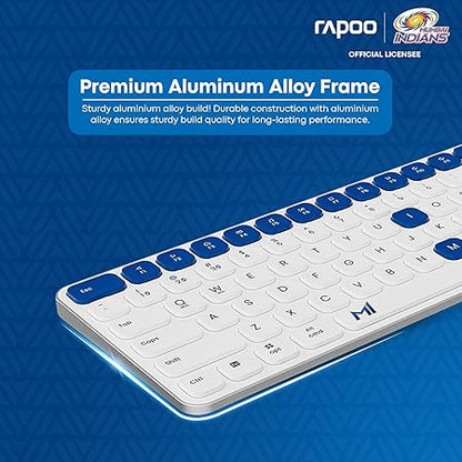 Rapoo E9050L Mumbai Indians Compact Wireless Keyboard – 78-Key, Slim 5.3mm, Multi-Mode (BT 4.0/5.0 & 2.4GHz), FN Hotkeys, Aluminum Alloy, Rechargeable, Win/Mac