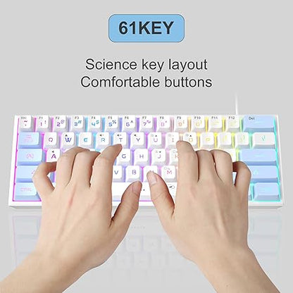 MageGee Mini 60% Gaming Keyboard, RGB Backlit 61 Key Ultra-Compact, TS91 Ergonomic Waterproof Mechanical Feeling Office Computer Keyboard for PC, MAC, PS4, Xbox ONE Gamer (Blue & White)