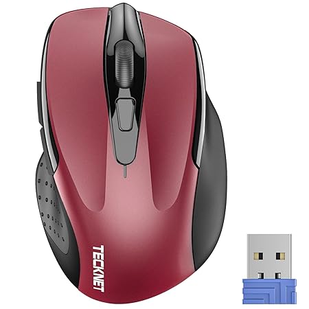 Tecknet M003 2.4G Ergonomic Wireless Mobile Optical Mouse with USB Nano Receiver (Red)