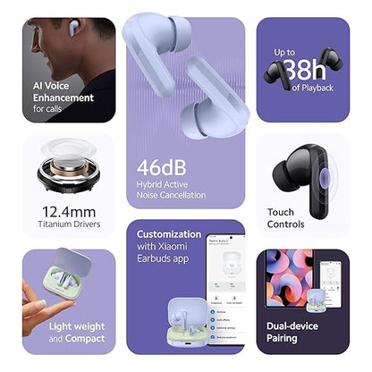 Redmi Buds 5 Bluetooth TWS Earbuds, Up to 46dB Hybrid Noise Cancellation, Up to 38Hrs Playback (3 color options)