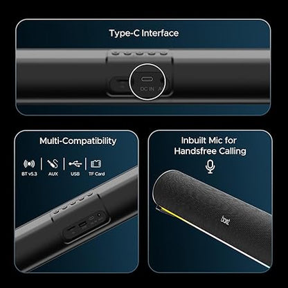 Boat Aavante Bar 950 Bluetooth Soundbar w/ 40W Signature Sound, RGB LEDs, Dual Passive Radiators, Up to 7 hrs Playback (Premium Black)