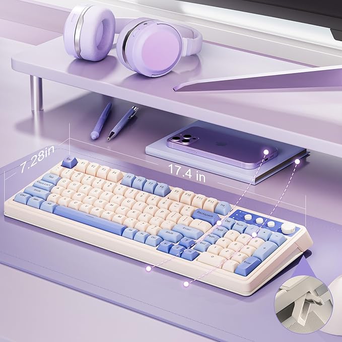 AULA S99 3 in 1 World's First Silicon Membrane Gaming Keyboard | Bluetooth/2.4GHz/USB-C Balls Keycap Keybaord with Knob | Programmable RGB Backlit Gaming Keyboard for PC/Xbox/PS5 (Purple)