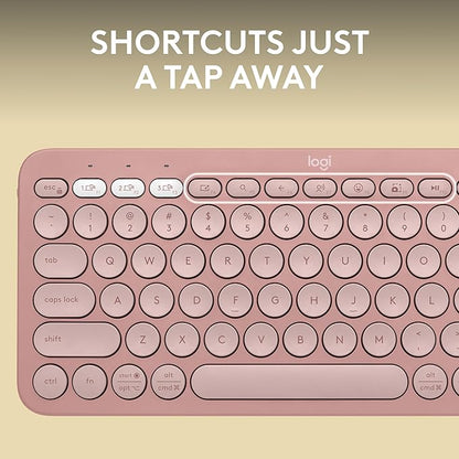 Logitech Pebble Keys 2 K380s, Multi-Device Bluetooth Wireless Keyboard with Customisable Shortcuts, Slim and Portable, Easy-Switch for Windows, macOS, iPadOS, Android, Chrome OS - Tonal Rose