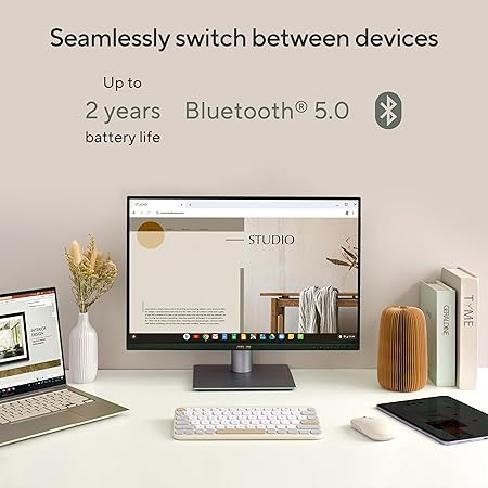 ASUS Marshmallow Kw100 Keyboard, Supports Up to 3 Devices, 1.6Mm Key Travel, Scissor Keys, Compact & Lightweight Keyboard, Bluetooth (Color - Oat Milk)