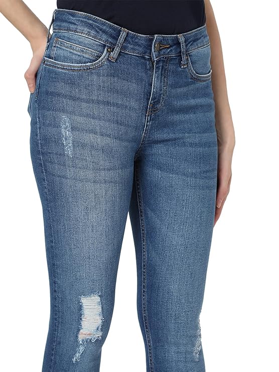VERO MODA Women Mid Rise Skinny Fit Low Distress Light Fade Jeans