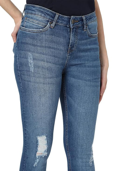 VERO MODA Women Mid Rise Skinny Fit Low Distress Light Fade Jeans