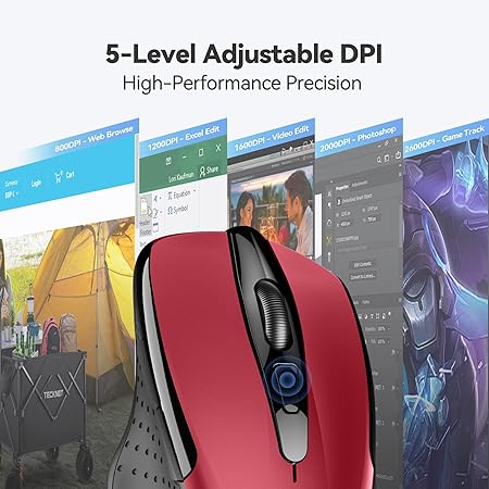 Tecknet M003 2.4G Ergonomic Wireless Mobile Optical Mouse with USB Nano Receiver (Red)