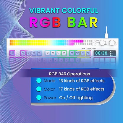 Ant Esports MK1900 RGB Wired Gaming Keyboard with Volume Knob & Alarm Clock, 93 Keys + 6 Macro Keys, Mechanical Feel Membrane, DIY Backlit Effects, Compatible Windows/Mac/Linux – White/Purple/Blue