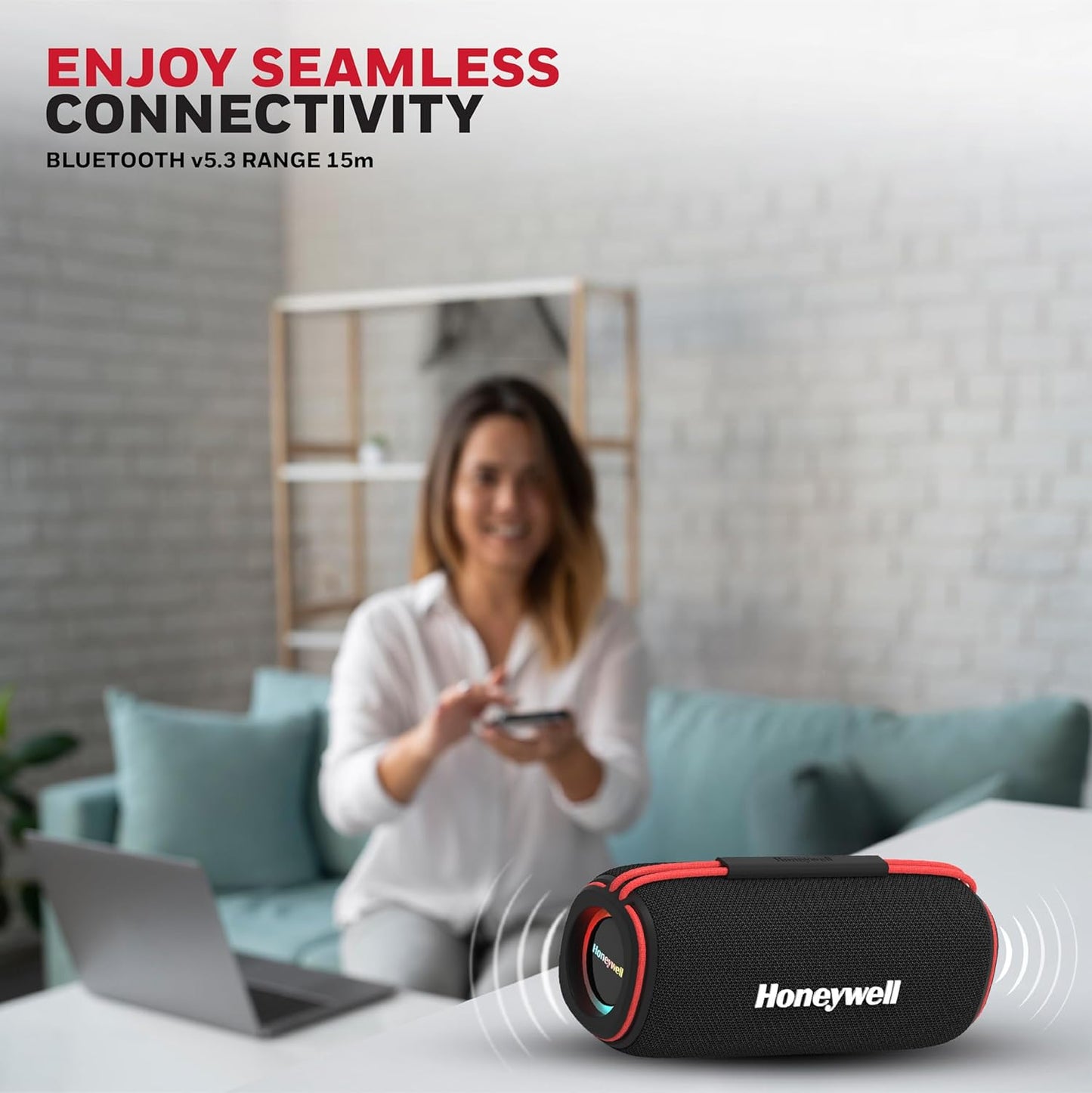 Honeywell Newly Launched Trueno U400 30W 5.3 Bluetooth Speaker, Deep Bass Radiators, 15H Playtime, IPX 6, USB Type-C Port, Built-in Mic & 2 * 78mm Drivers