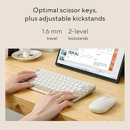 ASUS Marshmallow Kw100 Keyboard, Supports Up to 3 Devices, 1.6Mm Key Travel, Scissor Keys, Compact & Lightweight Keyboard, Bluetooth (Color - Oat Milk)