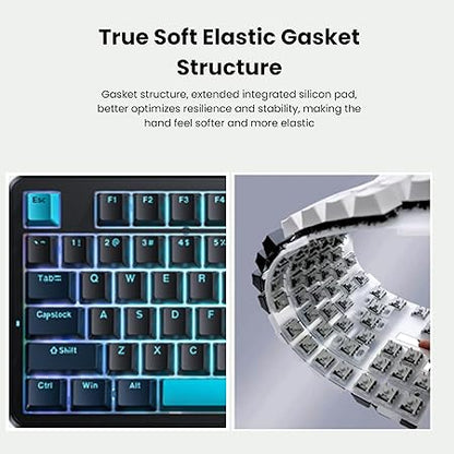 AULA F87 Wireless Mechanical Keyboard | 75% TKL Gasket Custom Hot Swappable, 2.4Ghz/Type-C/Bluetooth Gaming Keyboard | Pre-lubed Switch RGB Backlit Keyboard (Blue+Black+Cyan,Gray Wood V4 Switch)