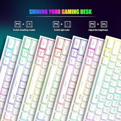 MageGee Mini 60% Gaming Keyboard,Upgrade Rgb Backlit 61 Key Ultra-Compact Keyboard,Ts91 Ergonomic Waterproof Mechanical Feeling Office Computer Keyboard For Pc,Mac,Ps4,Xbox One Gamer(White),wired