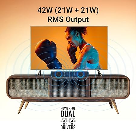 ZEBRONICS 42 Watts Bluetooth Soundbar, 12 Hours Playback, Powerful Dual Drivers, LED Indicator, Type C Charging, BTv5.0, mSD, AUX (Juke BAR 1610, Glossy Black)
