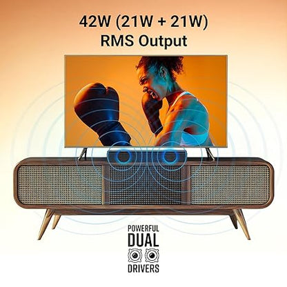 ZEBRONICS 42 Watts Bluetooth Soundbar, 12 Hours Playback, Powerful Dual Drivers, LED Indicator, Type C Charging, BTv5.0, mSD, AUX (Juke BAR 1610, Glossy Black)
