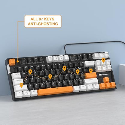 MageGee 75% Mechanical Gaming Keyboard with Brown Switch, LED White Backlit Keyboard, 87 Keys Compact TKL Wired Computer Keyboard for Windows Laptop PC Gamer - Black/White