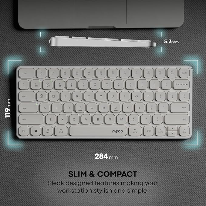 Rapoo E9050L Bluetooth Wireless Multi-Device Keyboard(4 Devices), Rechargeable, Led Indicators, Ultra-Thin, Ergonomic, Compatible with Windows, iOS, Android, Tab, Smartphones -White