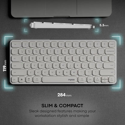 Rapoo E9050L Bluetooth Wireless Multi-Device Keyboard(4 Devices), Rechargeable, Led Indicators, Ultra-Thin, Ergonomic, Compatible with Windows, iOS, Android, Tab, Smartphones -White