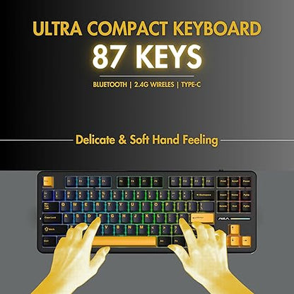 AULA F87 Wireless RGB Mechanical Gaming Keyboard | Tri Mode 2.4GHz/Type-C/BT 75% Gasket TKL Custom Hot Swappable Keyboard (Thunder Black | Graywood Switch)