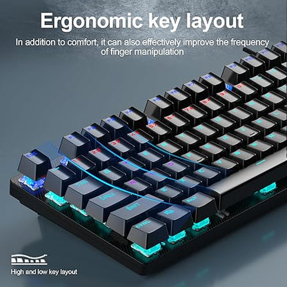 AULA S2022 Mechanical Wired Gaming Keyboard | Rainbow LED Backlit with Num Lock for Windows PC | 4 Kind of Rainbow Backlight Gaming Keyboard (Black)