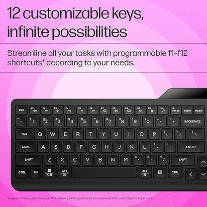 HP 460 Multi-Device Bluetooth Keyboard,Multi-OS,Slim Design(Full numpad),Upto 12 programmable Shortcut Keys, 2 AAA Batteries for 24 Months of Productivity,AES encrypted