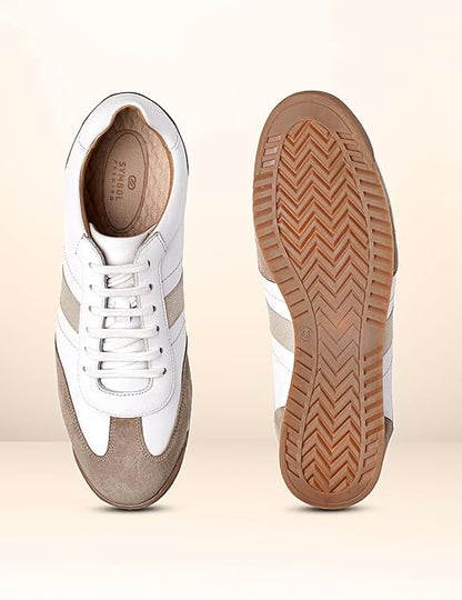 Symbol Premium Mens Smart Casual Leather Sneakers (White)