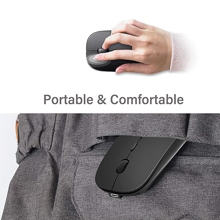Suteke Wireless Mouse for MacBook Pro/Air/iMac/Surface Pro, Bluetooth 5.2/3.0, USB A/C, Black, Silent, Rechargeable, 10m Range, 1600 DPI, Modern Design