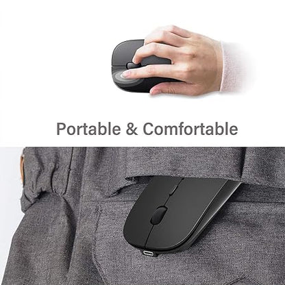 Suteke Wireless Mouse for MacBook Pro/Air/iMac/Surface Pro, Bluetooth 5.2/3.0, USB A/C, Black, Silent, Rechargeable, 10m Range, 1600 DPI, Modern Design