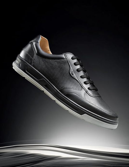 Symbol Premium Mens Smart Casual Lifestyle Leather Sneakers (Black)