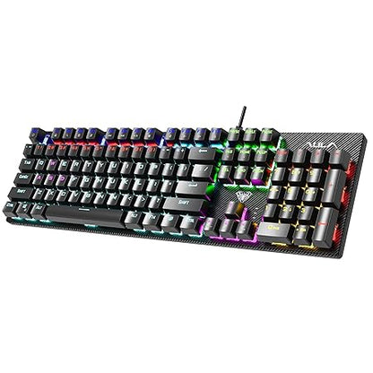 AULA S2022 Mechanical Wired Gaming Keyboard | Rainbow LED Backlit with Num Lock for Windows PC | 4 Kind of Rainbow Backlight Gaming Keyboard (Black)