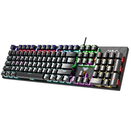 AULA S2022 Mechanical Wired Gaming Keyboard | Rainbow LED Backlit with Num Lock for Windows PC | 4 Kind of Rainbow Backlight Gaming Keyboard (Black)