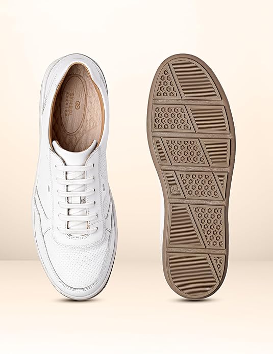 Symbol Premium Mens Smart Casual Lifestyle Leather Sneakers (White)